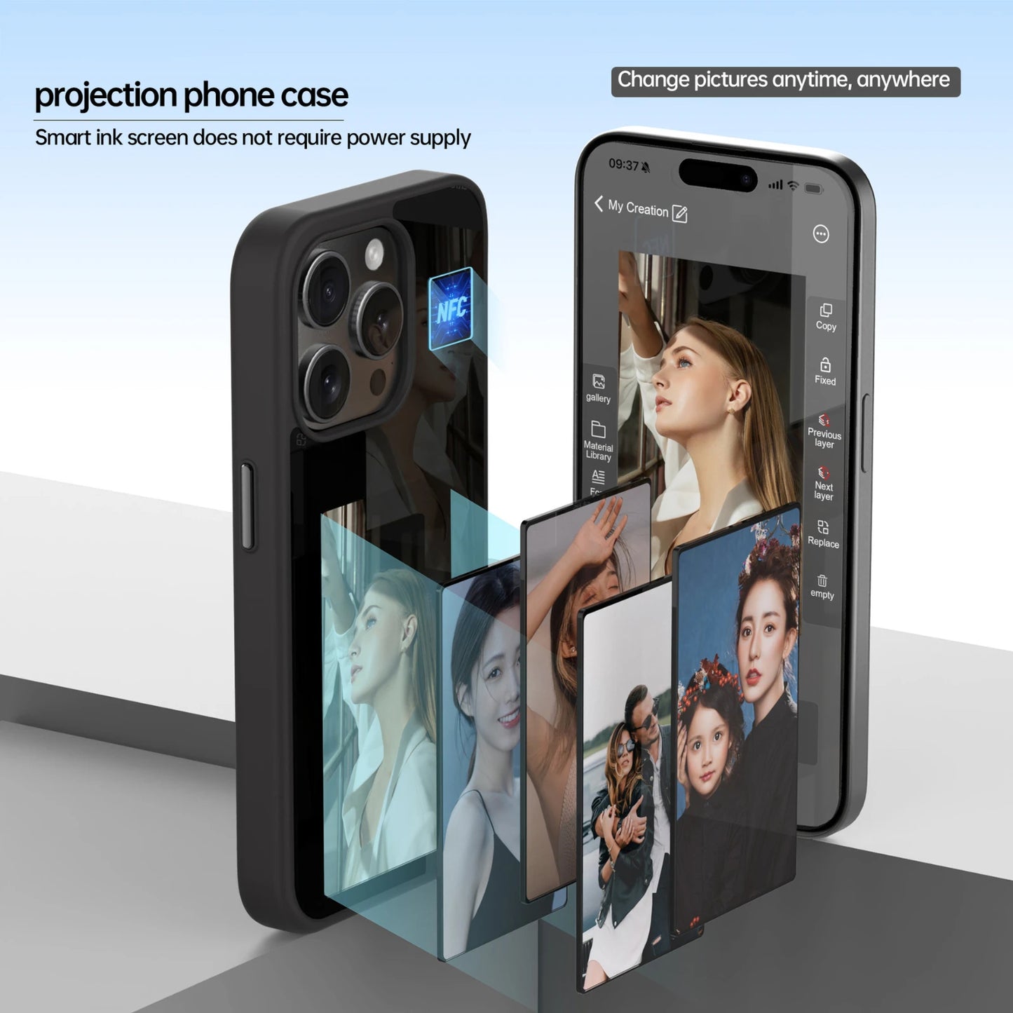 E-Ink NFC Function 3.7 Inches Screen Display Mob For IPhone16 13 14 15 Wireless Transmission Four colors Screen Projection